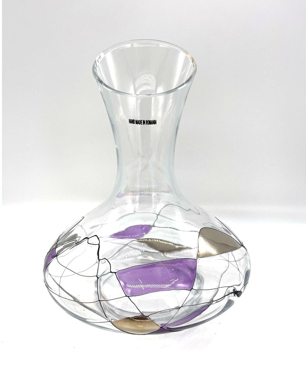 Handmade Romanian Crystal Wine Decanter / Carafe Stained Glass Mosaic MILANO